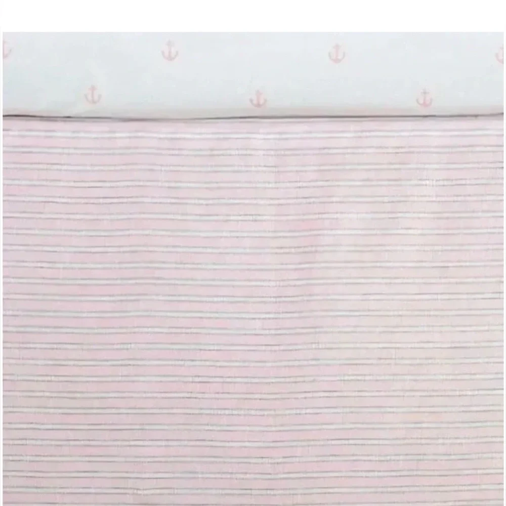 Pottery Barb Crib Skirt Pink & White Montauk Stripe Belgian Flax Linen